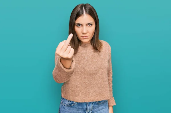 Young Beautiful Woman Wearing Casual Clothes Showing Middle Finger Impolite — Foto de Stock