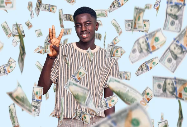 Young African American Man Wearing Casual Clothes Showing Pointing Fingers — Stock Photo, Image