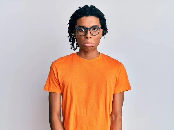 Young African American Man Wearing Casual Clothes Glasses Depressed Worry — Stock Photo, Image