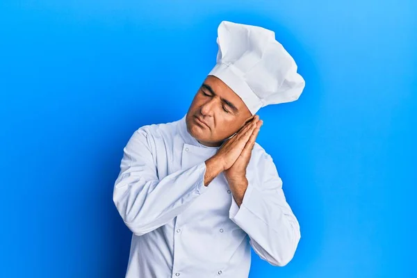 Mature Middle East Man Wearing Professional Cook Uniform Hat Sleeping — Stock Photo, Image