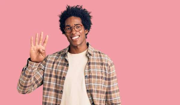 Handsome African American Man Afro Hair Wearing Casual Clothes Glasses — Stock Photo, Image