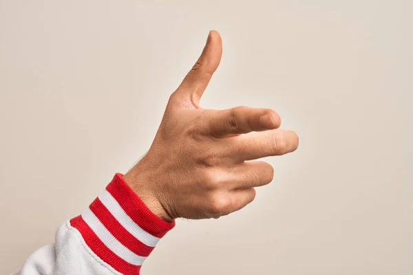 Hand Caucasian Young Man Showing Fingers Isolated White Background Pointing — Stock Photo, Image