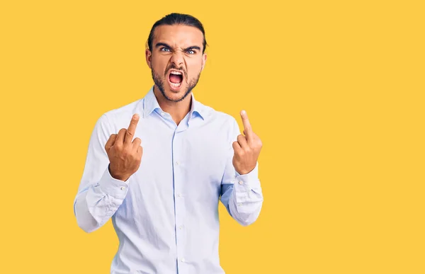 Young Handsome Man Wearing Business Clothes Showing Middle Finger Doing — ストック写真