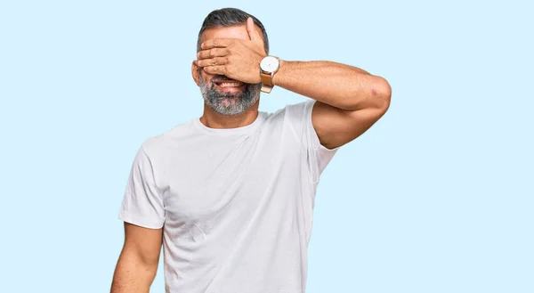 Middle Age Handsome Man Wearing Casual White Tshirt Smiling Laughing — Stock Photo, Image