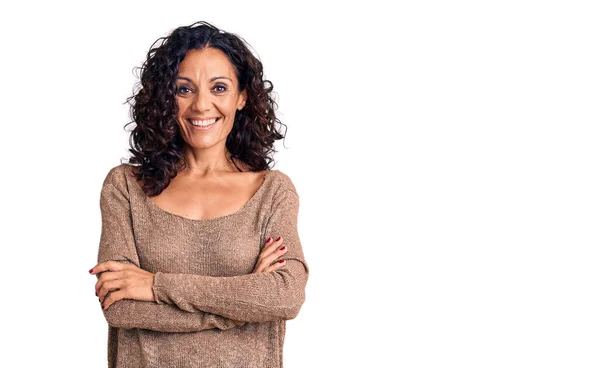 Middle Age Beautiful Woman Wearing Casual Sweater Happy Face Smiling — Stock Photo, Image