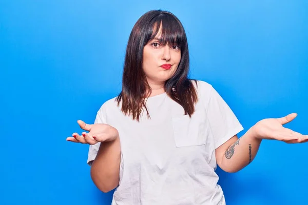 Young Size Woman Wearing Casual Clothes Clueless Confused Expression Arms — Stock Photo, Image