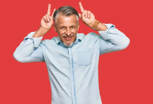Middle Age Grey Haired Man Wearing Casual Clothes Posing Funny — Stock Photo, Image