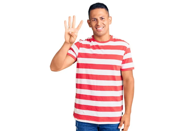 Young Handsome Latin Man Wearing Casual Clothes Showing Pointing Fingers — Stock Photo, Image