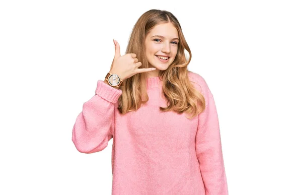 Beautiful Young Caucasian Girl Wearing Casual Winter Sweater Smiling Doing — Stock Photo, Image