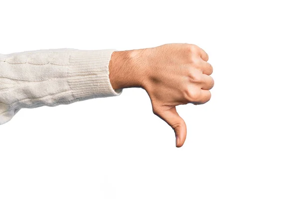 Hand Caucasian Young Man Showing Fingers Isolated White Background Doing — Stock Photo, Image