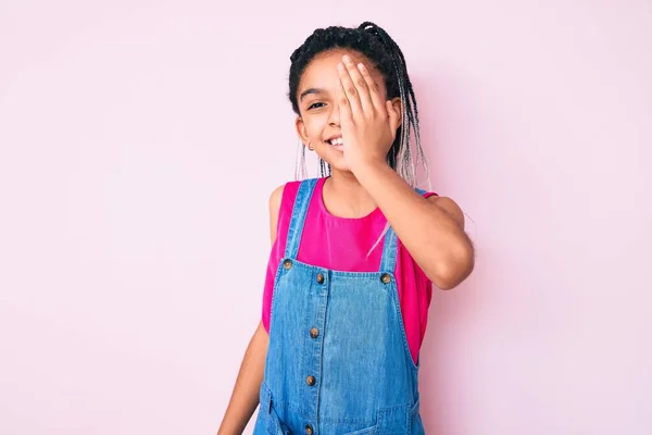 Young African American Girl Child Braids Wearing Casual Clothes Pink — Stock Photo, Image