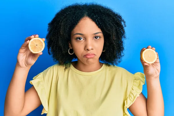 Junge Afrikanisch Amerikanische Mädchen Halten Zitrone Deprimiert Und Sorgen Sich — Stockfoto