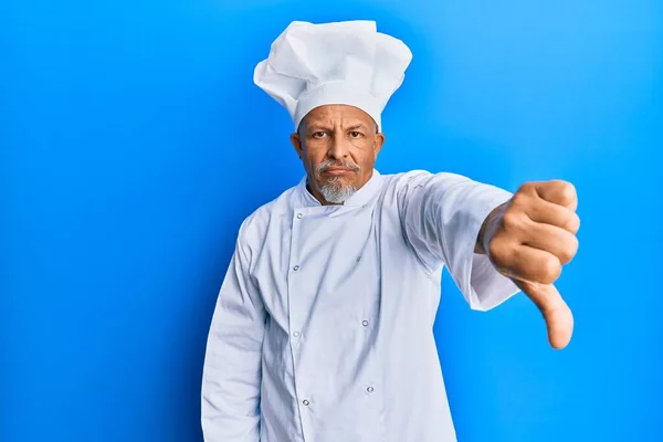 Middle Age Grey Haired Man Wearing Professional Cook Uniform Hat — Stock Photo, Image