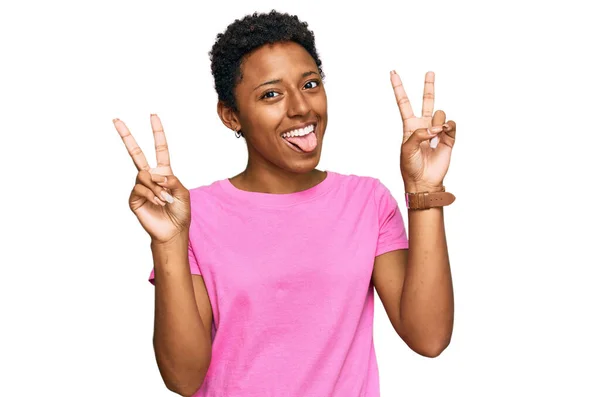 Young African American Woman Wearing Casual Clothes Smiling Tongue Out — Stock Photo, Image