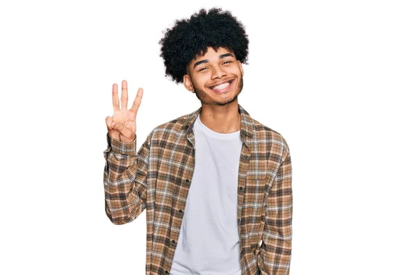 Young African American Man Afro Hair Wearing Casual Clothes Showing — Stock Photo, Image