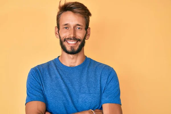 Handsome Caucasian Man Beard Wearing Casual Clothes Happy Face Smiling — Stock Photo, Image