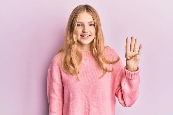 Beautiful Young Caucasian Girl Wearing Casual Clothes Showing Pointing Fingers — Stock Photo, Image