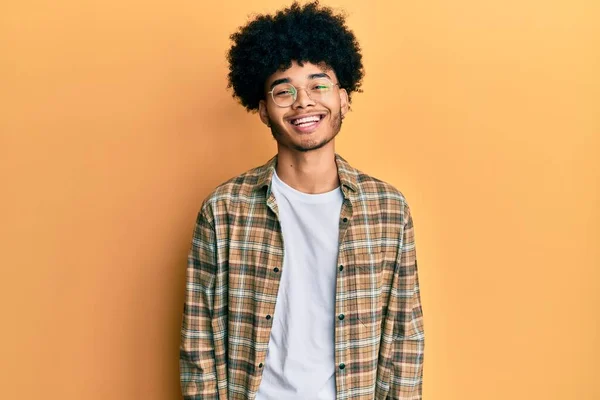 Young African American Man Afro Hair Wearing Casual Clothes Happy — Stock Photo, Image
