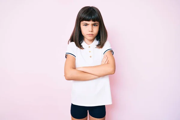 Menina Com Estrondo Vestindo Roupas Esportivas Cético Nervoso Desaprovando Expressão — Fotografia de Stock