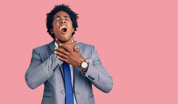 Handsome African American Man Afro Hair Wearing Business Jacket Shouting — Stock Photo, Image