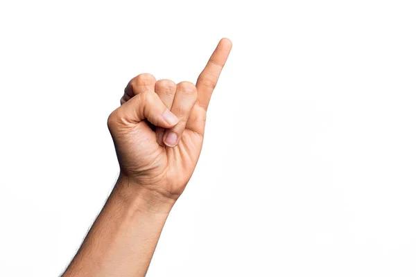 Hand Caucasian Young Man Showing Fingers Isolated White Background Showing — Stock Photo, Image