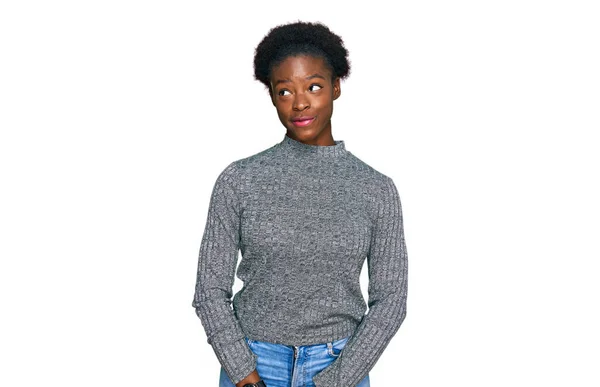 Young African American Girl Wearing Casual Clothes Smiling Looking Side — Stock Photo, Image