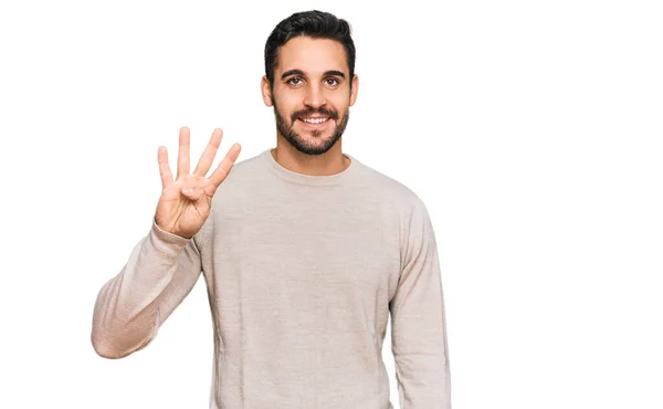 Young Hispanic Man Wearing Casual Clothes Showing Pointing Fingers Number — Stock Photo, Image