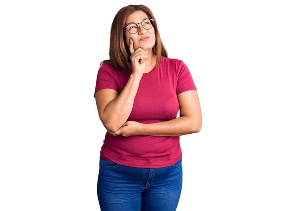 Middle Age Woman Wearing Casual Clothes Thinking Looking Tired Bored — Stock Photo, Image