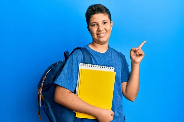 Teenager Hispanic Boy Wearing School Bag Holding Books Smiling Happy — Stock Photo, Image