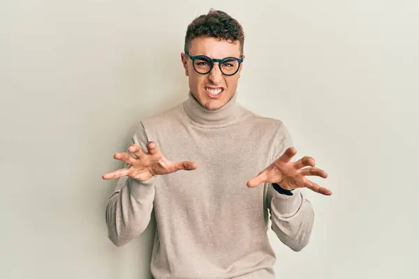 Hispanic Young Man Wearing Casual Turtleneck Sweater Smiling Funny Doing — Stock Photo, Image