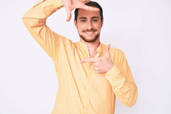 Young Handsome Man Wearing Casual Clothes Smiling Making Frame Hands — Stock Photo, Image