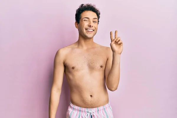 Young Handsome Man Wearing Swimwear Shirtless Smiling Happy Face Winking — Stock Photo, Image