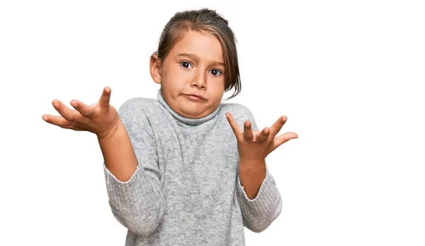 Little Beautiful Girl Wearing Casual Turtleneck Sweater Clueless Confused Expression — Stock Photo, Image