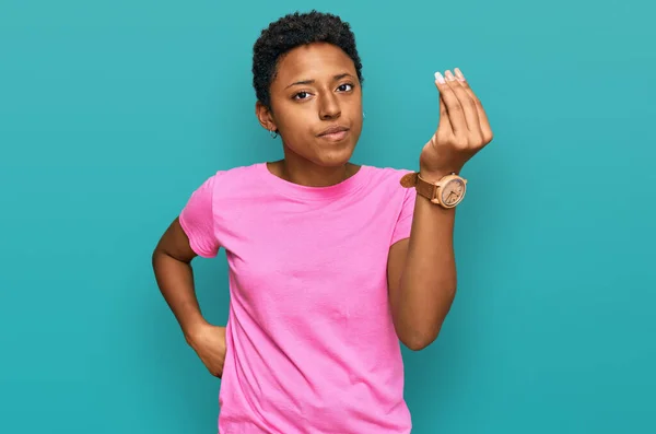 Young African American Woman Wearing Casual Clothes Doing Italian Gesture — Stock Photo, Image