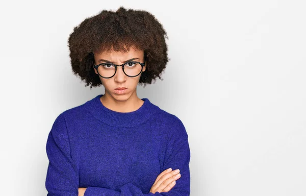 Young Hispanic Girl Wearing Casual Winter Sweater Glasses Skeptic Nervous — Stok fotoğraf