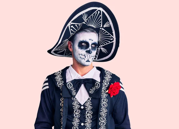 Young Man Wearing Day Dead Costume Background Looking Away Side — Stockfoto