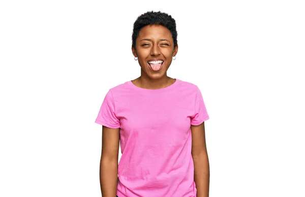 Young African American Woman Wearing Casual Clothes Sticking Tongue Out — Stock Photo, Image