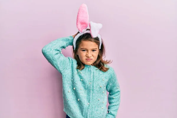 Little Beautiful Girl Wearing Cute Easter Bunny Ears Confuse Wonder — Stock Photo, Image