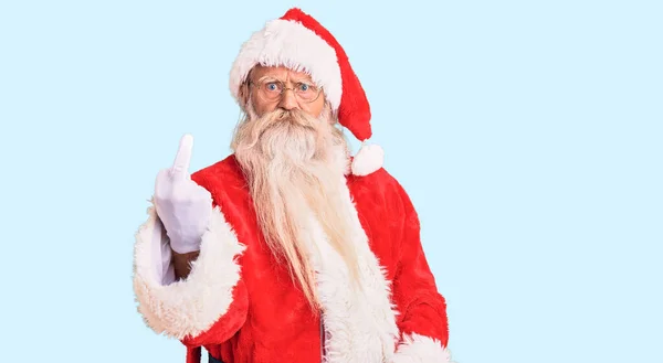 Old Senior Man Grey Hair Long Beard Wearing Traditional Santa — Stok fotoğraf