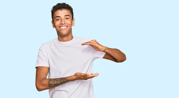 Young Handsome African American Man Wearing Casual White Tshirt Gesturing — Stock Fotó