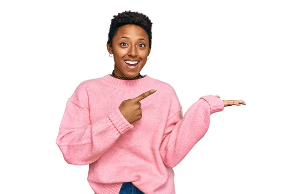 Young African American Woman Wearing Casual Clothes Amazed Smiling Camera — Stock Photo, Image