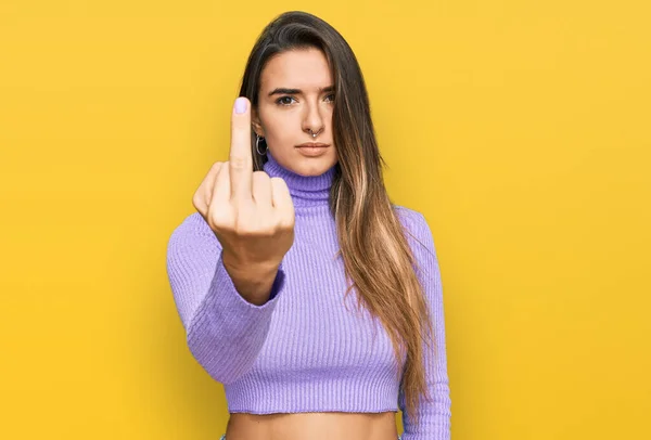 Young Hispanic Woman Wearing Casual Clothes Showing Middle Finger Impolite — Φωτογραφία Αρχείου
