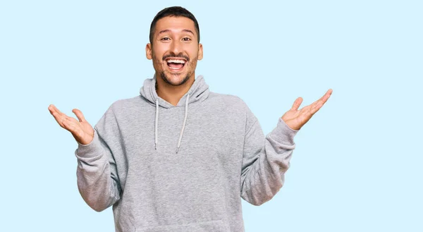 Handsome Man Tattoos Wearing Casual Sweatshirt Celebrating Victory Happy Smile — Stock Photo, Image