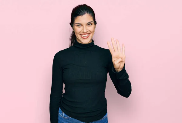 Young Hispanic Woman Wearing Casual Clothes Showing Pointing Fingers Number — Stock Photo, Image