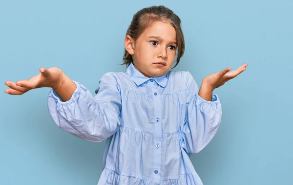 Little Beautiful Girl Wearing Casual Clothes Clueless Confused Expression Arms — Stock Photo, Image