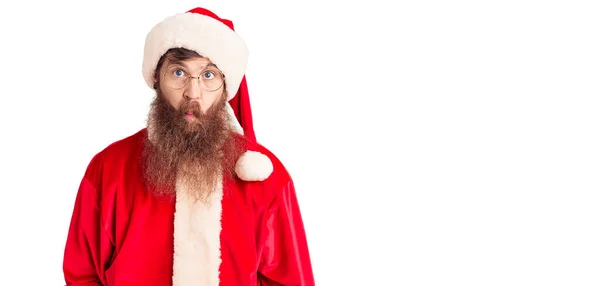 Handsome Young Red Head Man Long Beard Wearing Santa Claus — Stock Photo, Image