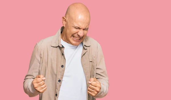 Middle Age Bald Man Wearing Casual Clothes Very Happy Excited — Stock Photo, Image