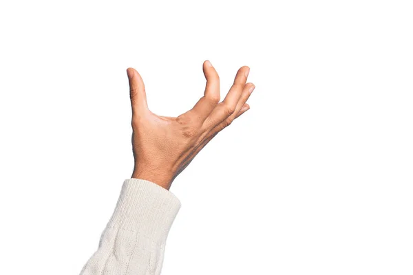 Mano Joven Caucásico Mostrando Dedos Sobre Fondo Blanco Aislado Recogiendo — Foto de Stock