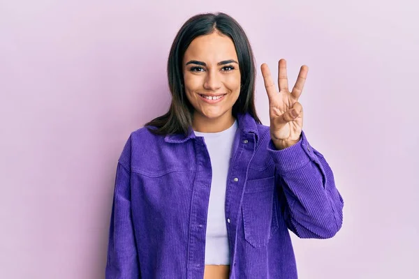 Young Brunette Woman Wearing Casual Clothes Showing Pointing Fingers Number — Stock Photo, Image