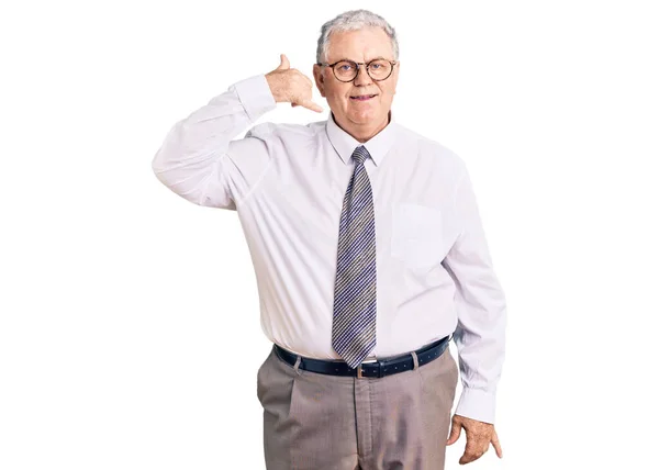 Senior Grey Haired Man Wearing Business Clothes Smiling Doing Phone — Stock Photo, Image